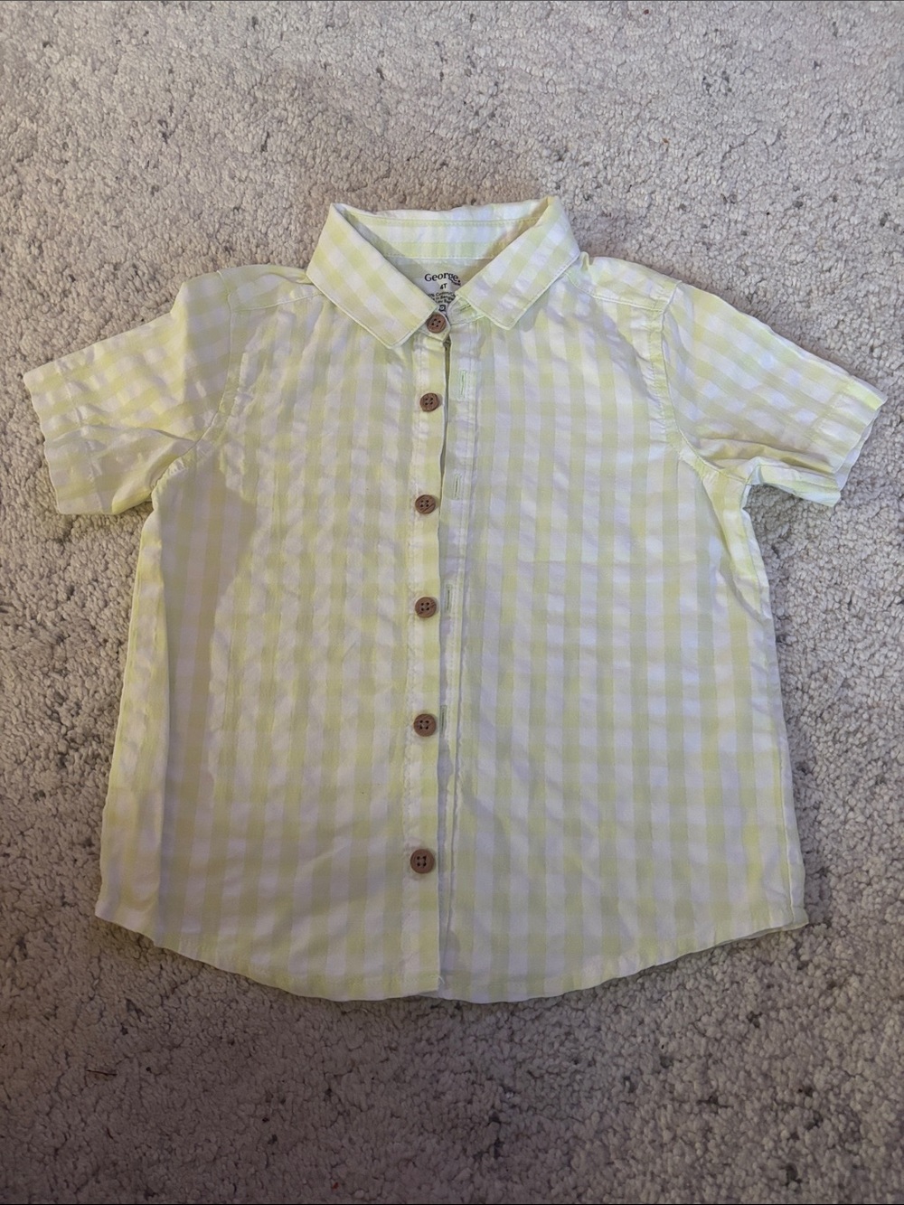 George Boys Yellow & White Gingham Short-Sleeve Button-Down Shirt Kids Size 4T